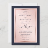 Elegante Script Navy Blue Blush Rose Gold Wedding Einladung (Vorderseite)