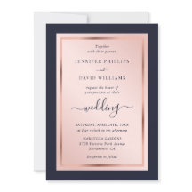Elegante Script Navy Blue Blush Rose Gold Wedding