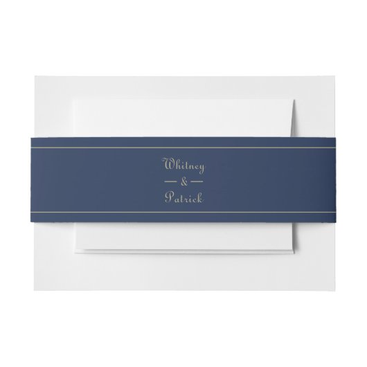 Elegante Script Navy Blue & Gold Hochzeit Einladun Einladungsbanderole (Vorderseite Beispiel)