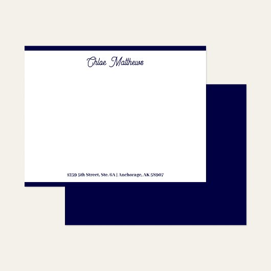 Elegante Script Navy Blue Stationery Border Mitteilungskarte