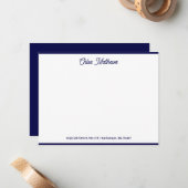 Elegante Script Navy Blue Stationery Border Mitteilungskarte (Vorderseite/Rückseite Beispiel)