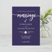 Elegante Script Navy Blue Wedding Einladung (Stehend Vorderseite)