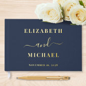 Elegante Script Navy Blue Wedding Gästebuch