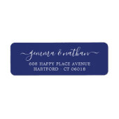 Elegante Script Navy Blue Wedding Rücksendeadresse (Vorne)
