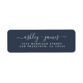 Elegante Script Navy Blue Wedding Rücksendeadresse (Vorne)