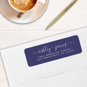 Elegante Script Navy Blue Wedding Rücksendeadresse
