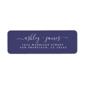 Elegante Script Navy Blue Wedding Rücksendeadresse (Vorne)
