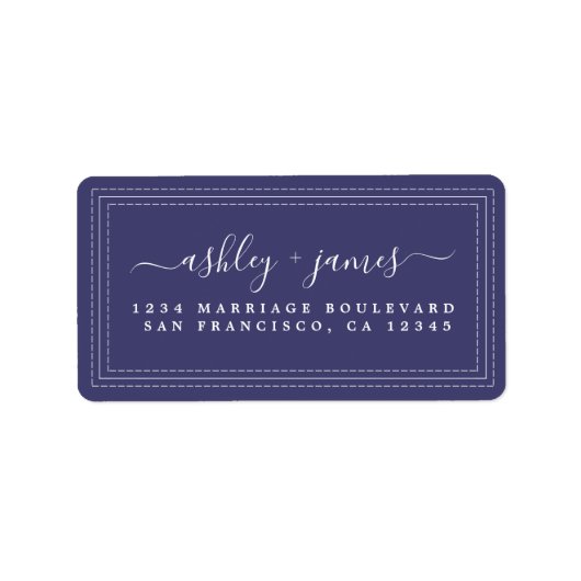 Elegante Script Navy Blue Wedding Rücksendeadresse Adressaufkleber (Vorne)