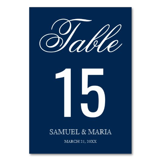 Elegante Script Navy Blue Wedding Tischnummer (Rückseite)