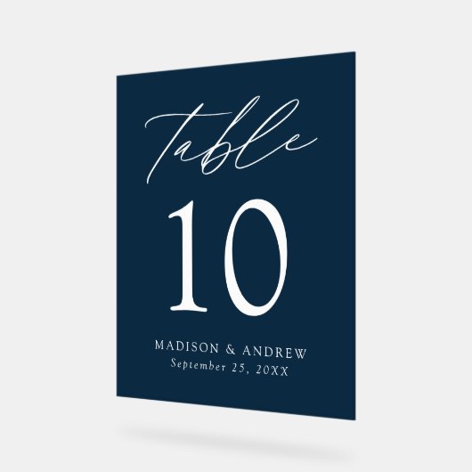 Elegante Script-Navy-Hochzeitsstiftung Acrylschild (Winkel)