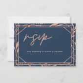 Elegante Script Navy Rose Gold Wedding RSVP (Vorderseite)