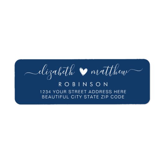 Elegante Script Navy White Wedding Rücksendeadress (Vorne)