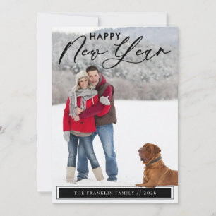 Elegante Script Neujahrs-Fotokarte Feiertagskarte