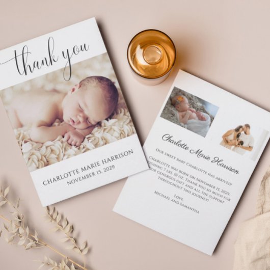 Elegante Script New Baby Announcement Foto Card Einladung