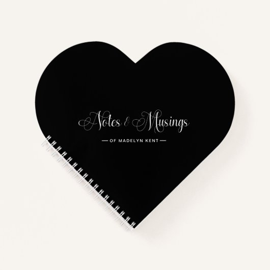Elegante Script Notes & Musings Heart Black Notizblock (Vorderseite)