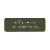 Elegante Script Olive Green Wedding Rücksendeadres (Vorne)
