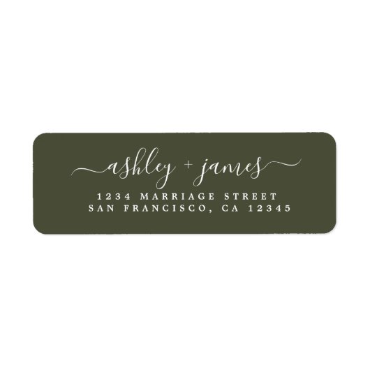 Elegante Script Olive Green Wedding Rücksendeadres (Vorne)
