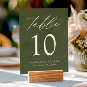 Elegante Script Olive Green Wedding Tischnummer Acrylschild