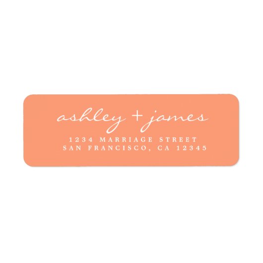 Elegante Script Orange Wedding Rücksendeadresse (Vorne)