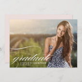 Elegante Script Overlay Foto Graduation Party Einladung (Vorne/Hinten)