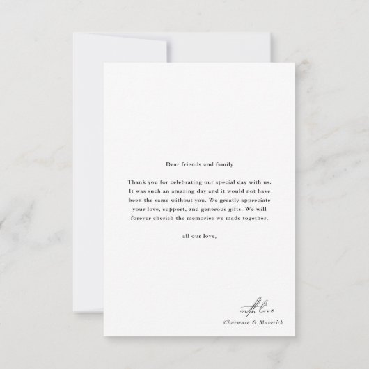 Elegante Script Overlay Wedding Dankeskarte (Rückseite)