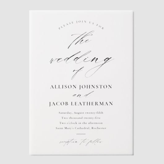 Elegante Script Overlay Wedding Pergament Einladungen (Vorderseite)