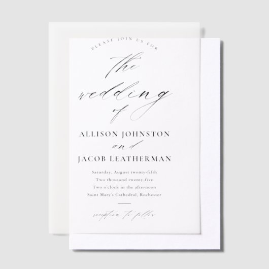 Elegante Script Overlay Wedding Pergament Einladungen (Versetzt)