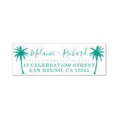 Elegante Script & Palm Trees Hochzeit-Rücksendeadr Permastempel (Design)