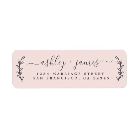 Elegante Script Pastel Pink Wedding Rücksendeadres (Vorne)
