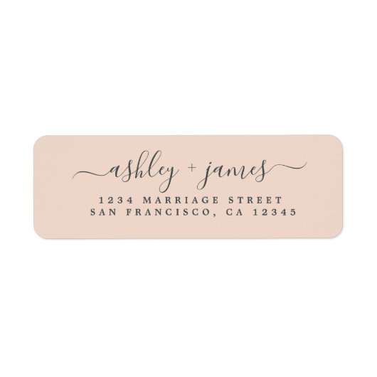 Elegante Script Peach Dust Wedding Rücksendeadress (Vorne)