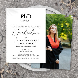 Elegante Script PhD Grad Foto Graduation Party Einladung