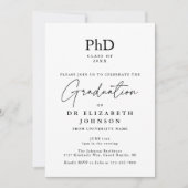 Elegante Script PhD Grad Foto Graduation Party Einladung (Vorderseite)