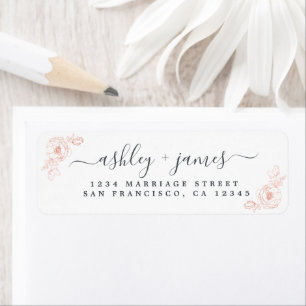 Elegante Script Pink Floral Wedding Rücksendeadres