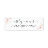 Elegante Script Pink Floral Wedding Rücksendeadres (Vorne)