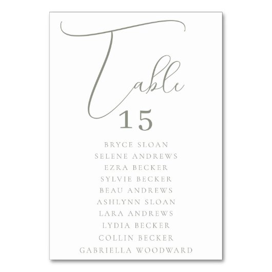 Elegante Script-Platzierung Tischnummer (Vorderseite)