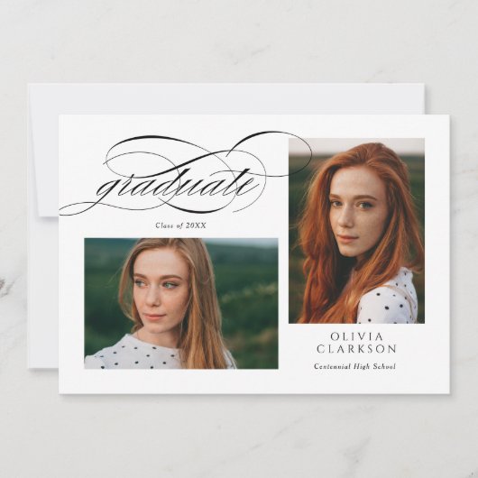 Elegante Script QR Code 3 Foto Graduation Party Einladung (Vorderseite)