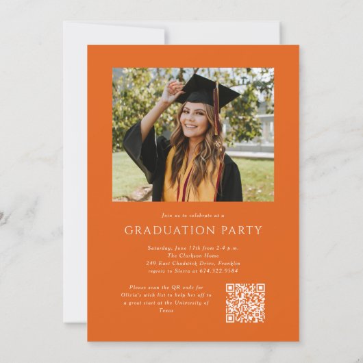Elegante Script QR Code Foto Graduation Party Einladung (Rückseite)