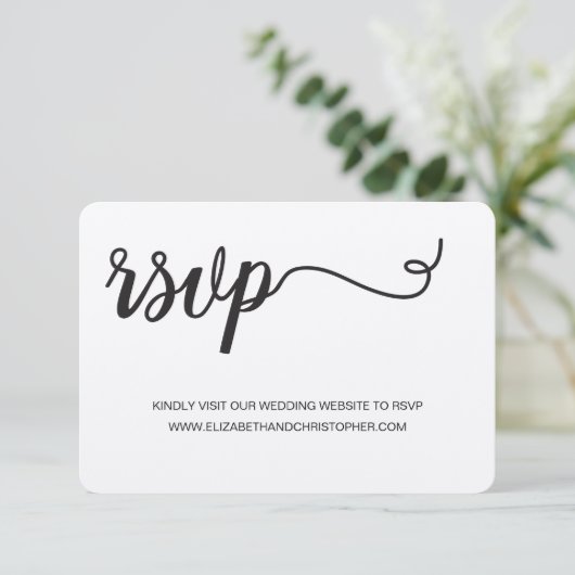 Elegante Script QR Code Generator Hochzeitswebsite RSVP Karte (Stehend Vorderseite)