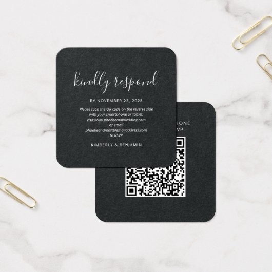 Elegante Script-QR-Code-Hochzeits-RSVP-Mini-Karte (Büro)