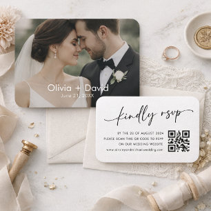 Elegante Script-QR-Code-RSVP-Hochzeitskarte Visitenkarte