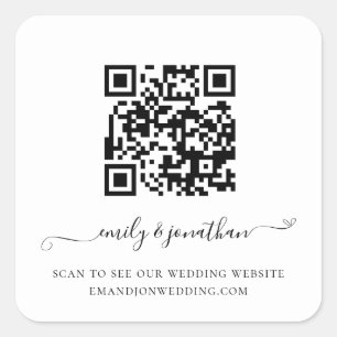 Elegante Script QR Code Wedding Website Quadratischer Aufkleber