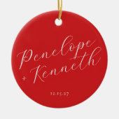 Elegante Script Red Christmas Personalisiert Keramik Ornament (Vorne)