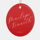 Elegante Script Red Christmas Personalisiert Keramik Ornament (Links)