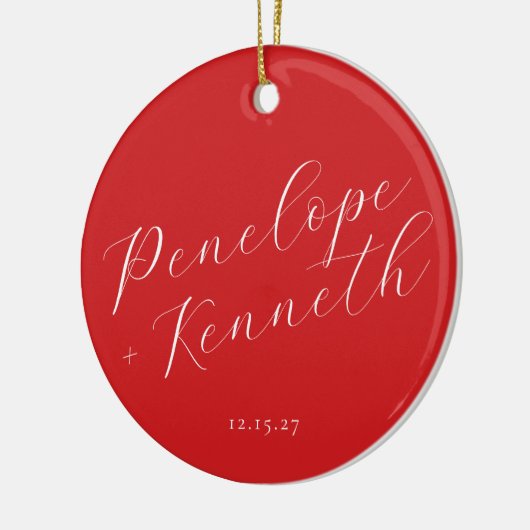 Elegante Script Red Christmas Personalisiert Keramik Ornament (Links)