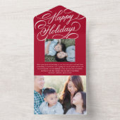 Elegante Script Red Happy Holiday Foto Card All In One Einladung (Innen Boden)