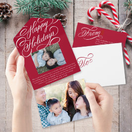 Elegante Script Red Happy Holiday Foto Card All In One Einladung