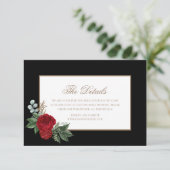 Elegante Script Red Peonies Black & Gold Details Begleitkarte (Stehend Vorderseite)