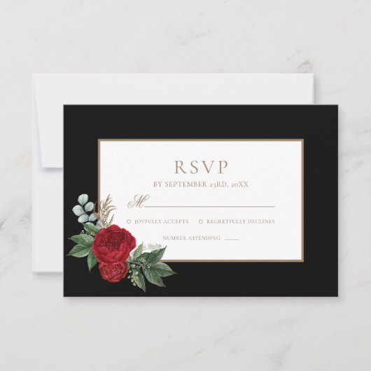Elegante Script Red Peonies Black & Gold UAWG (Vorderseite)