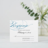 Elegante Script Response Card - Blau RSVP Karte (Stehend Vorderseite)