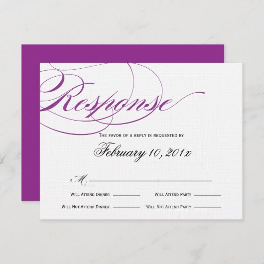 Elegante Script Response Card - Lila RSVP Karte (Vorne/Hinten)